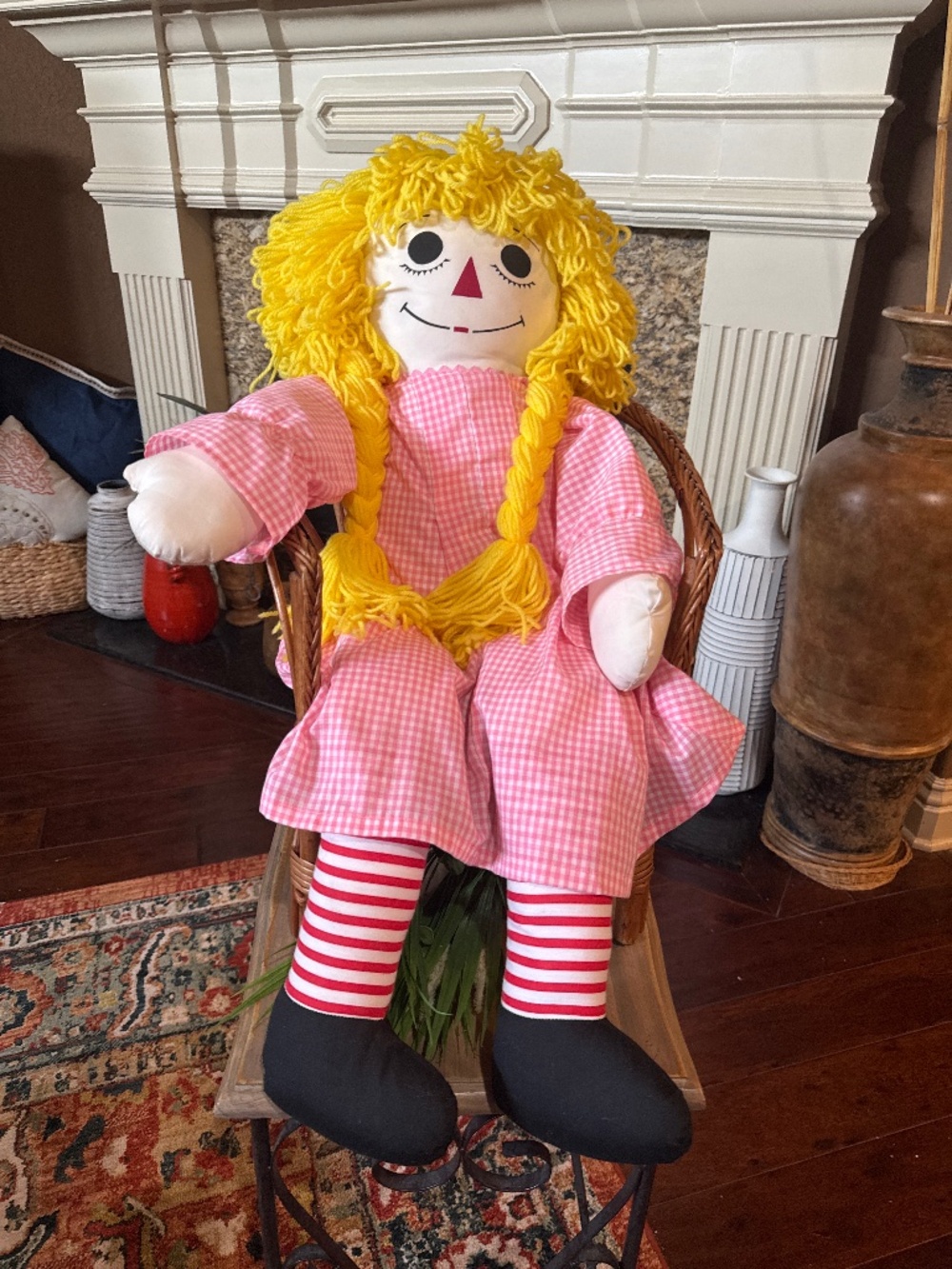 Classic Ivory 38" Raggedy Ann Handmade doll with yellow hair, Rag doll, Vantage